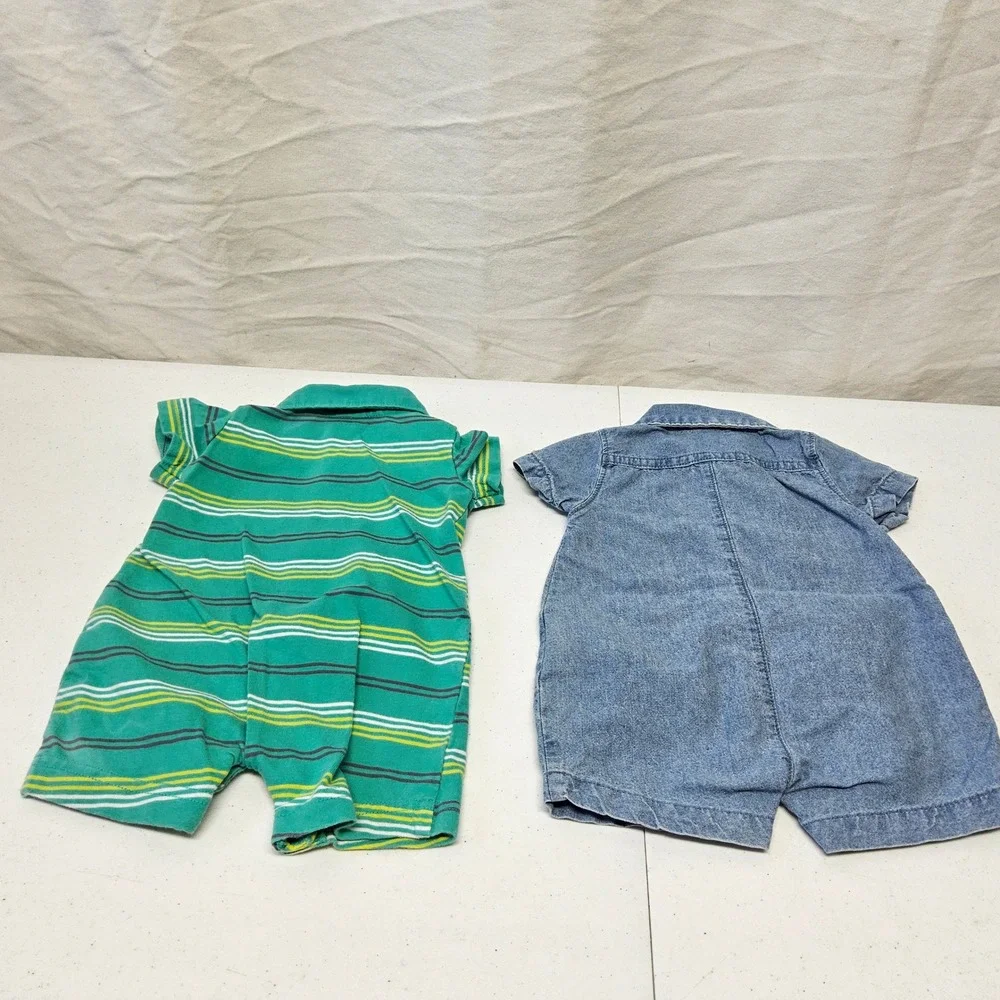 Carter's Old Navy Gerber Baby Boy Clothing Lot NB 0-3M Blue White Rompers Pants